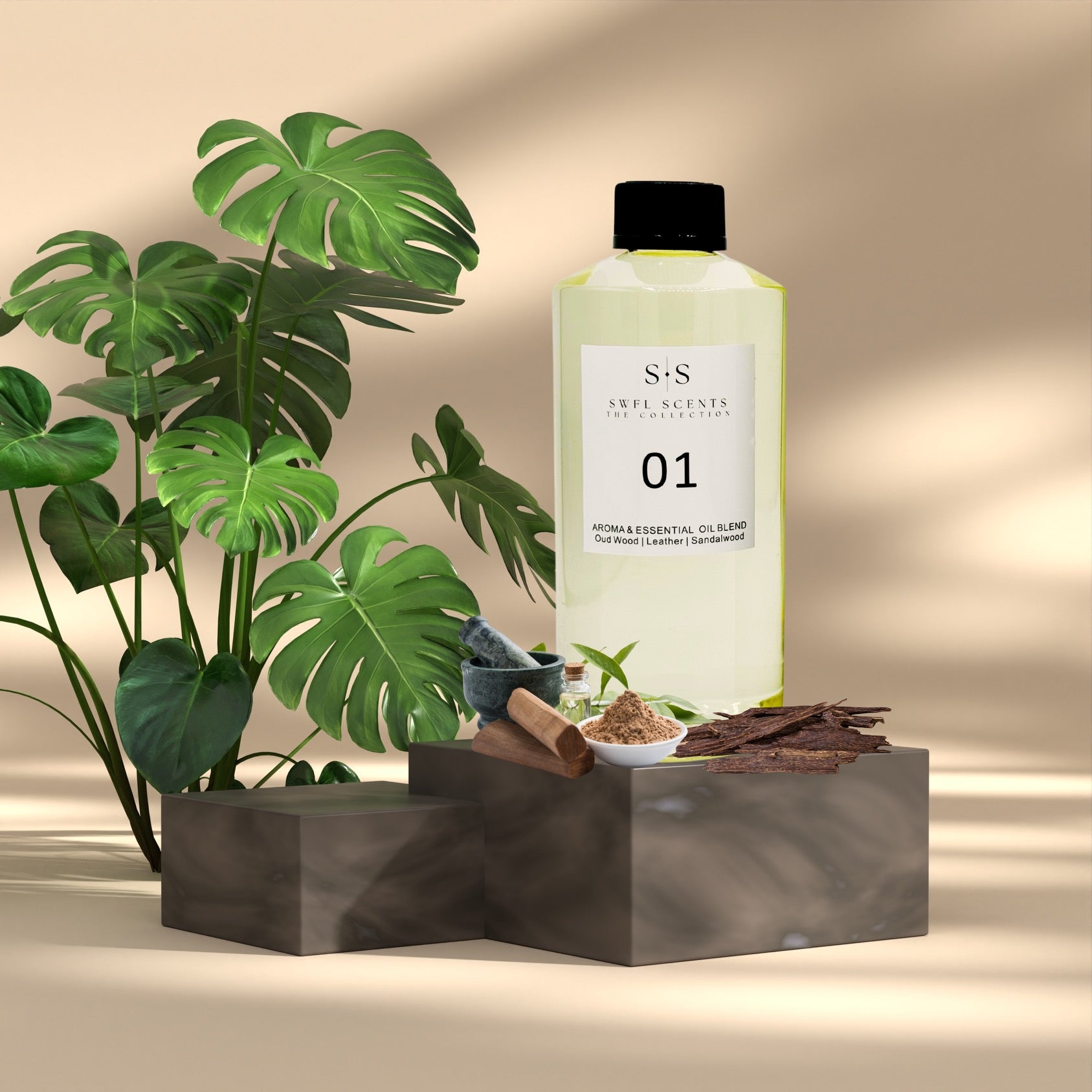 Luxury home scents inspired by 1 Hotel, featuring lush sandalwood and smooth Tuscan leather