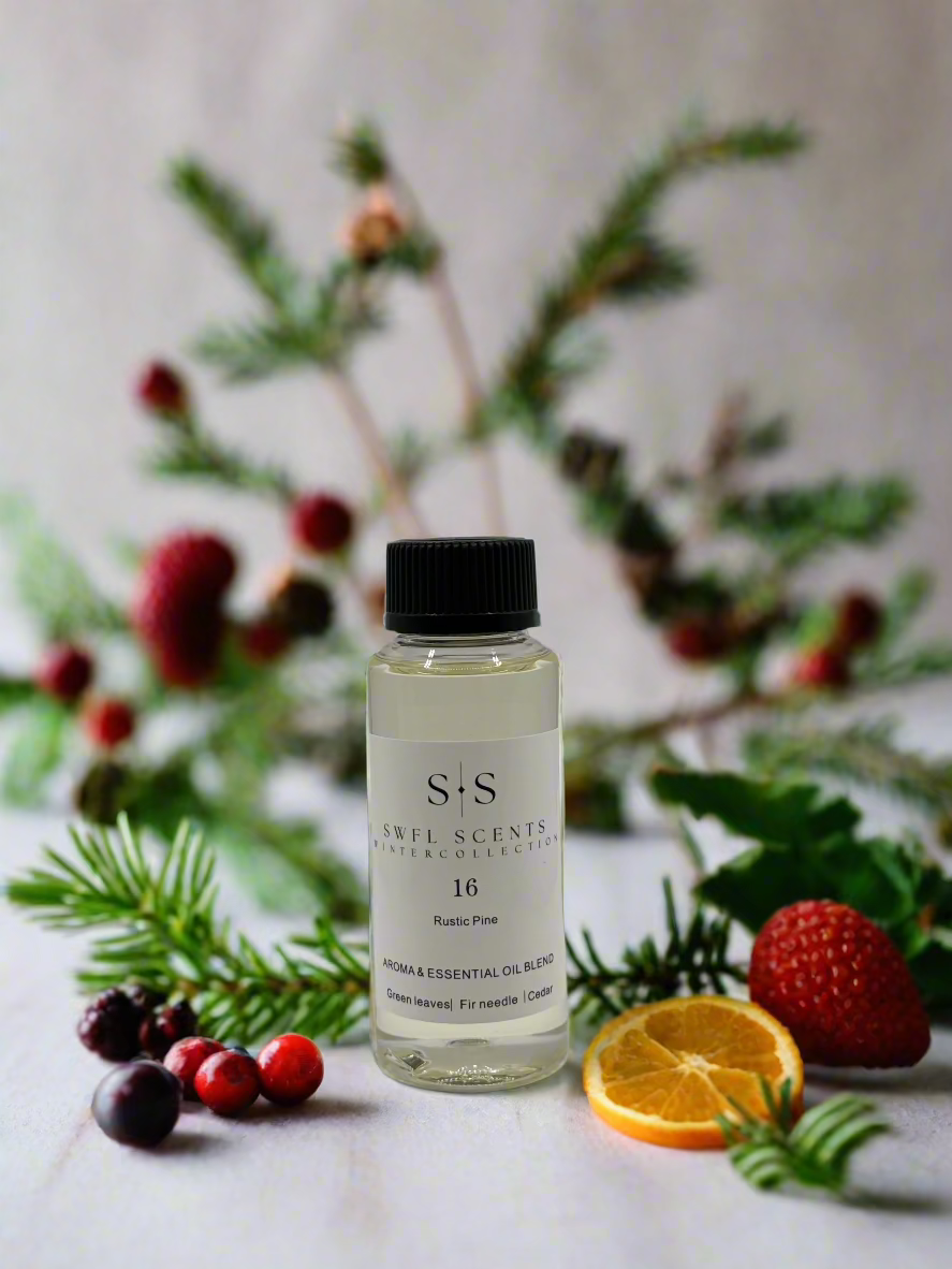 "Step into winter's stillness with this inviting fragrance, featuring rustic pine, frost-covered berries, white sage, and cedarwood warmth."